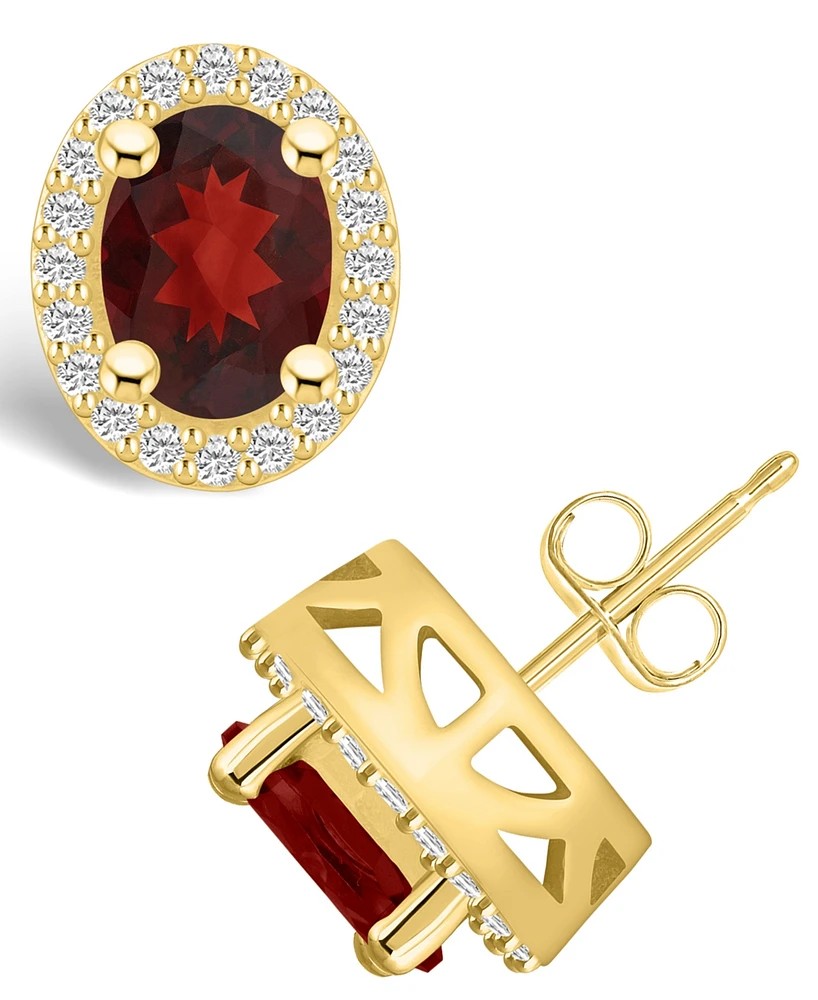 Macy's Garnet (3 ct. t.w.) and Diamond (3/8 ct. t.w.) Halo Stud Earrings in 14K Yellow Gold