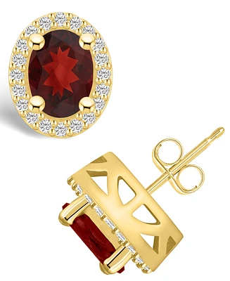 Macy's Garnet (3 ct. t.w.) and Diamond (3/8 ct. t.w.) Halo Stud Earrings in 14K Yellow Gold