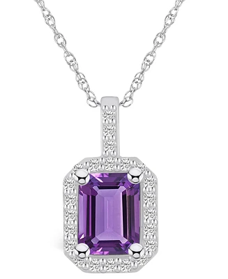 Macy's Amethyst (1-5/8 Ct. T.w.) and Diamond (1/4 Ct. T.w.) Halo Pendant Necklace in 14K Gold