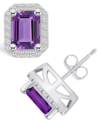 Macy's Amethyst (3-1/5 ct. t.w.) and Diamond (3/8 ct. t.w.) Halo Stud Earrings in 14K Gold