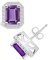 Macy's Amethyst (3-1/5 ct. t.w.) and Diamond (3/8 ct. t.w.) Halo Stud Earrings in 14K Gold