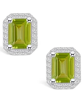 Macy's Peridot (3-3/8 ct. t.w.) and Diamond (3/8 ct. t.w.) Halo Stud Earrings in 14K White Gold