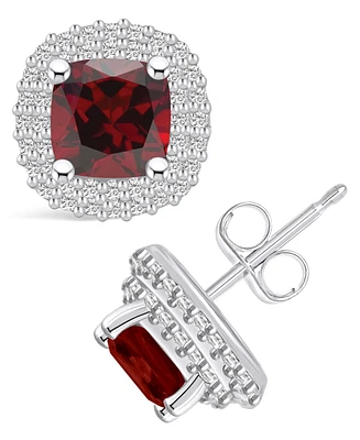 Macy's Garnet (2-3/8 ct. t.w.) and Diamond (3/8 ct. t.w.) Halo Stud Earrings in 14K Gold