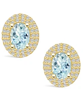 Macy's Aquamarine (1-3/8 ct. t.w.) and Diamond (1/2 ct. t.w.) Halo Stud Earrings in 14K Yellow Gold