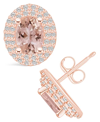 Macy's Morganite (1-3/ ct. t.w.) and Diamond (1/ ct. t.w.) Halo Stud Earrings in 14K Rose Gold