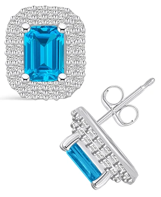 Macy's Topaz (2-5/8 ct. t.w.) and Diamond (3/4 ct. t.w.) Halo Stud Earrings in 14K Gold