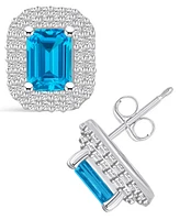 Macy's Topaz (2-5/8 ct. t.w.) and Diamond (3/4 ct. t.w.) Halo Stud Earrings in 14K Gold