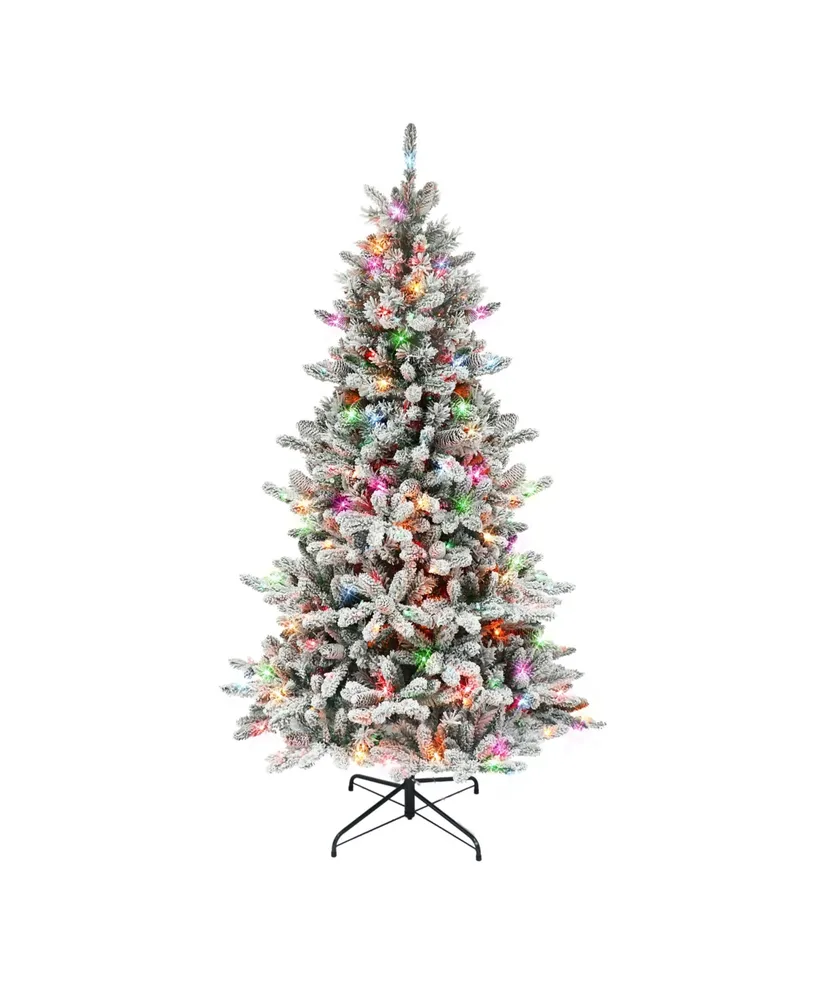 6.5' Pre-Lit Flocked Bennington Fir Tree with 350 Underwriters Laboratories Multi Color Incandescent Lights, 983 Tips