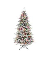 6.5' Pre-Lit Flocked Bennington Fir Tree with 350 Underwriters Laboratories Multi Color Incandescent Lights, 983 Tips