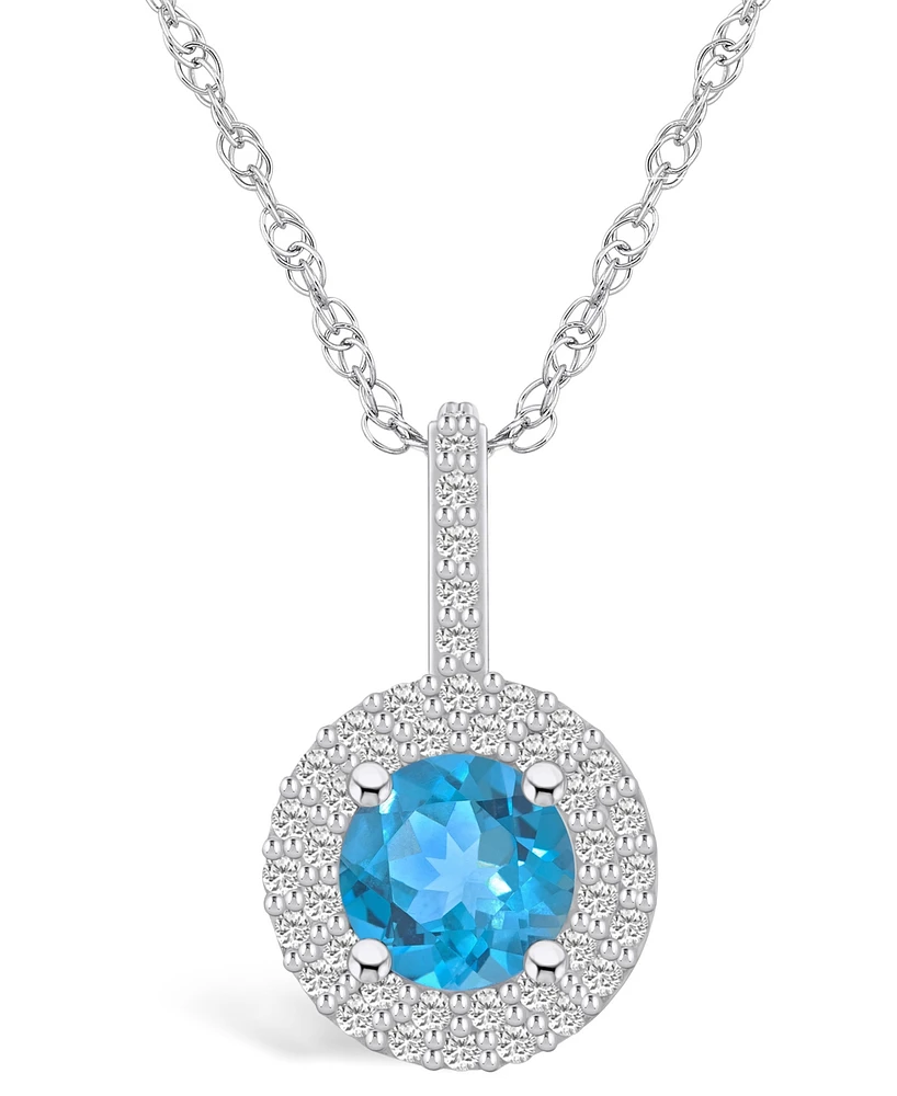 Macy's Blue Topaz (1-/ Ct. T.w.) and Diamond (/ Ct. T.w.) Halo Pendant Necklace in 14K Gold