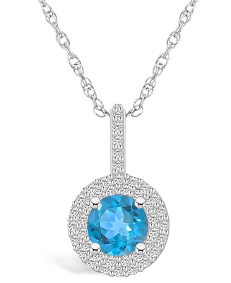 Macy's Blue Topaz (1-/ Ct. T.w.) and Diamond (/ Ct. T.w.) Halo Pendant Necklace in 14K Gold