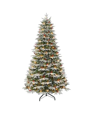 9' Pre-Lit Flocked Halifax Fir Tree with 900 Underwriters Laboratories Clear Incandescent Lights, 3933 Tips