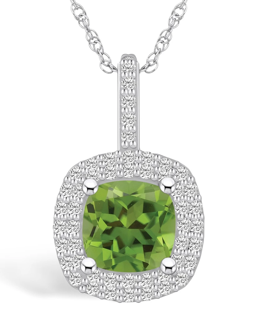 Macy's Peridot (2-3/8 Ct. T.w.) and Diamond (1/2 Ct. T.w.) Halo Pendant Necklace in 14K Gold