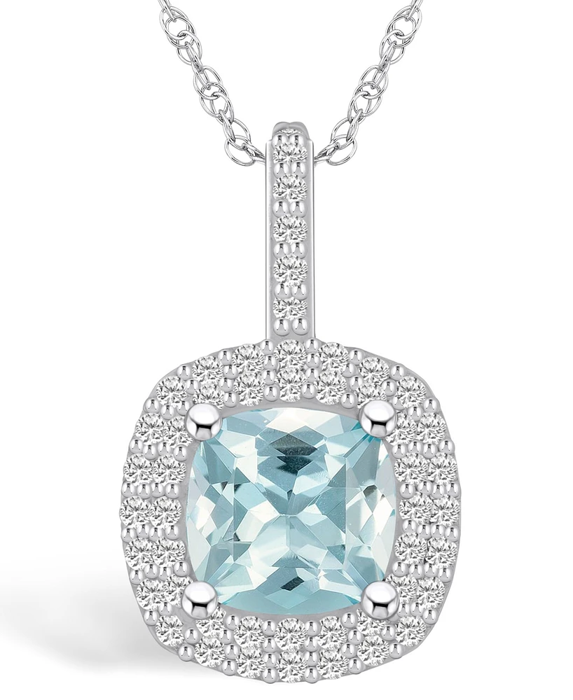 Macy's Aquamarine (2 Ct. T.w.) and Diamond (1/2 Ct. T.w.) Halo Pendant Necklace in 14K Gold