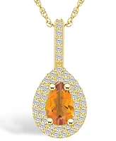 Macy's Citrine (7/8 Ct. T.w.) and Diamond (3/8 Ct. T.w.) Halo Pendant Necklace in 14K Yellow Gold