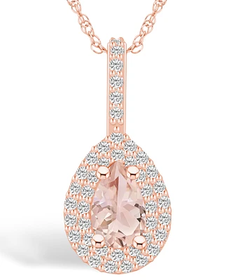 Macy's Morganite (3/4 Ct. T.w.) and Diamond (3/8 Ct. T.w.) Halo Pendant Necklace in 14K Rose Gold