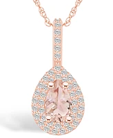 Macy's Morganite (3/4 Ct. T.w.) and Diamond (3/8 Ct. T.w.) Halo Pendant Necklace in 14K Rose Gold