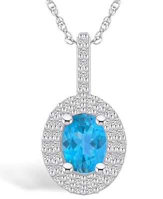 Macy's Blue Topaz (1-5/8 Ct. T.w.) and Diamond (1/2 Ct. T.w.) Halo Pendant Necklace in 14K Gold