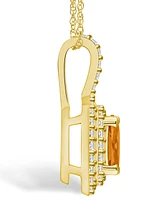 Macy's Citrine (1-1/5 Ct. T.w.) and Diamond (1/2 Ct. T.w.) Halo Pendant Necklace in 14K Yellow Gold