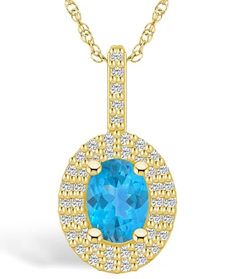 Macy's Blue Topaz (1-5/8 Ct. T.w.) and Diamond (1/2 Ct. T.w.) Halo Pendant Necklace in 14K Yellow Gold