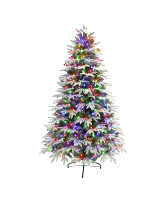7.5' Pre-Lit Flock Halifax Fir Tree with 700 Color Select Led Lights, 2881 Tips