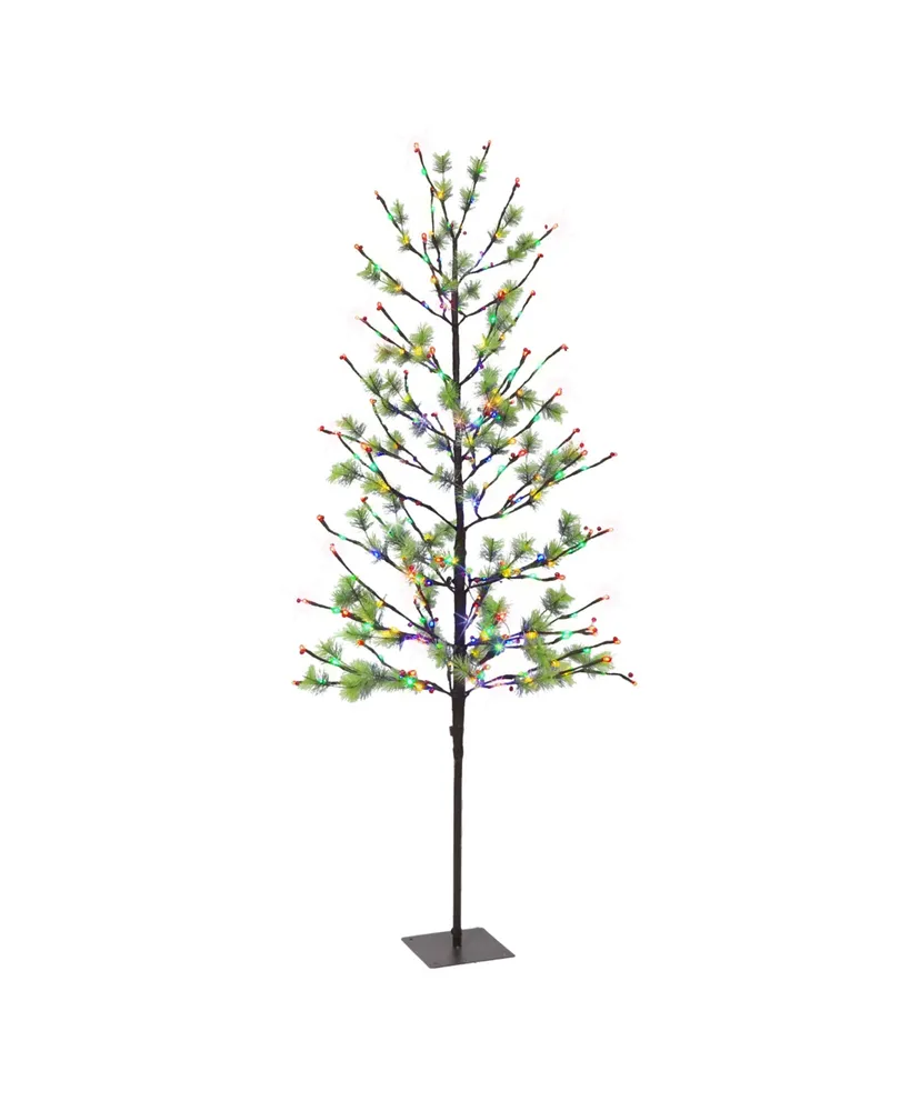 6' Pre-Lit Twig Tree with 240 Multi-Color Led Twinkle Lights, 60 Tips