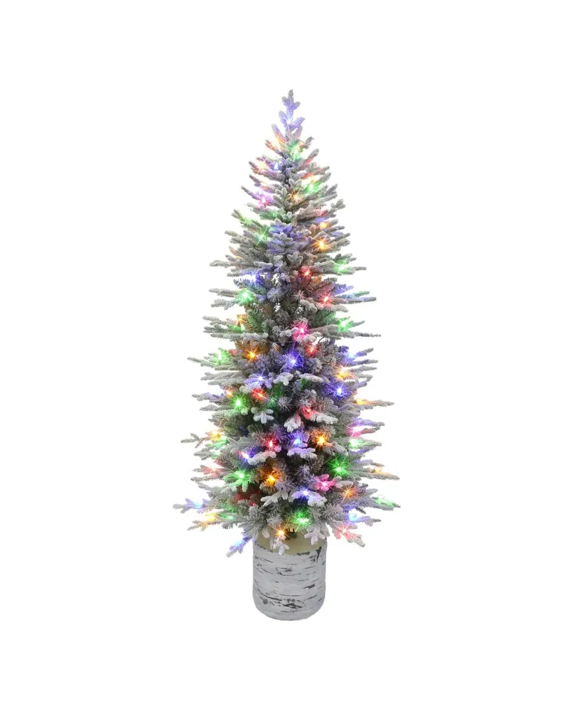 6' Pre-Lit Potted Flocked Arctic Fir Pencil Tree with 120 Color Select Led Lights, 1430 Tips