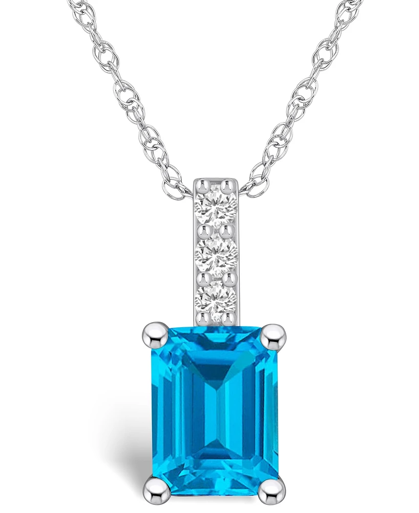 Macy's Blue Topaz (2 Ct. T.w.) and Diamond Accent Pendant Necklace in 14K Gold