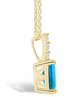 Macy's Blue Topaz (2 Ct. T.w.) and Diamond Accent Pendant Necklace in 14K Yellow Gold
