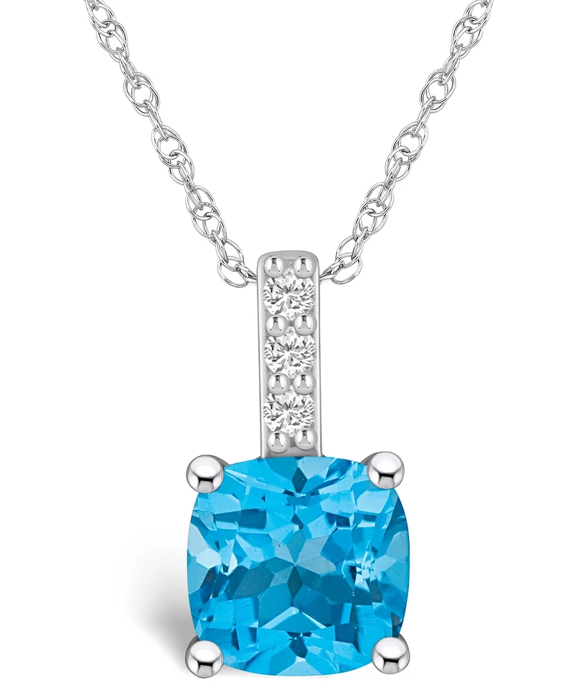 Macy's Blue Topaz (-/ Ct. T.w.) and Diamond Accent Pendant Necklace in 14K Gold