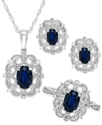 Sapphire Diamond Milgrain Filigree Jewelry Collection In Sterling Silver