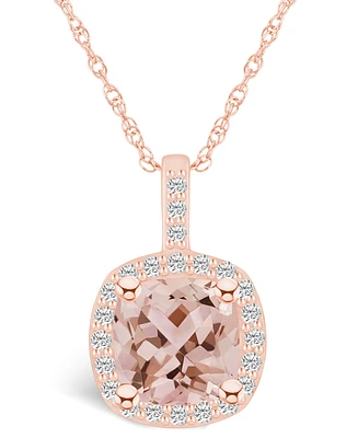 Macy's Morganite (2 Ct. T.w.) and Diamond (1/4 Ct. T.w.) Halo Pendant Necklace in 14K Rose Gold