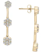 Wrapped in Love Diamond Triple Flower Cluster Drop Earrings (1-1/2 ct. t.w.) in 14k Gold, Created for Macy's