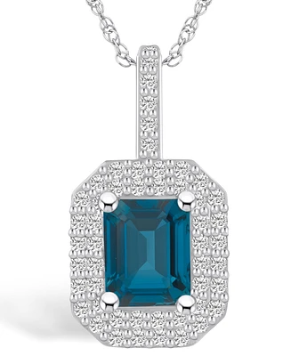 Macy's London Blue Topaz (2 Ct. T.w.) and Diamond (1/2 Ct. T.w.) Halo Pendant Necklace in 14K Gold