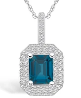 Macy's London Blue Topaz (2 Ct. T.w.) and Diamond (1/2 Ct. T.w.) Halo Pendant Necklace in 14K Gold