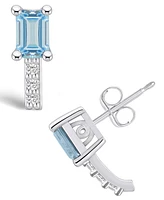 Macy's Aquamarine (1 ct. t.w.) and Diamond (1/8 ct. t.w.) Stud Earrings in 14K Gold