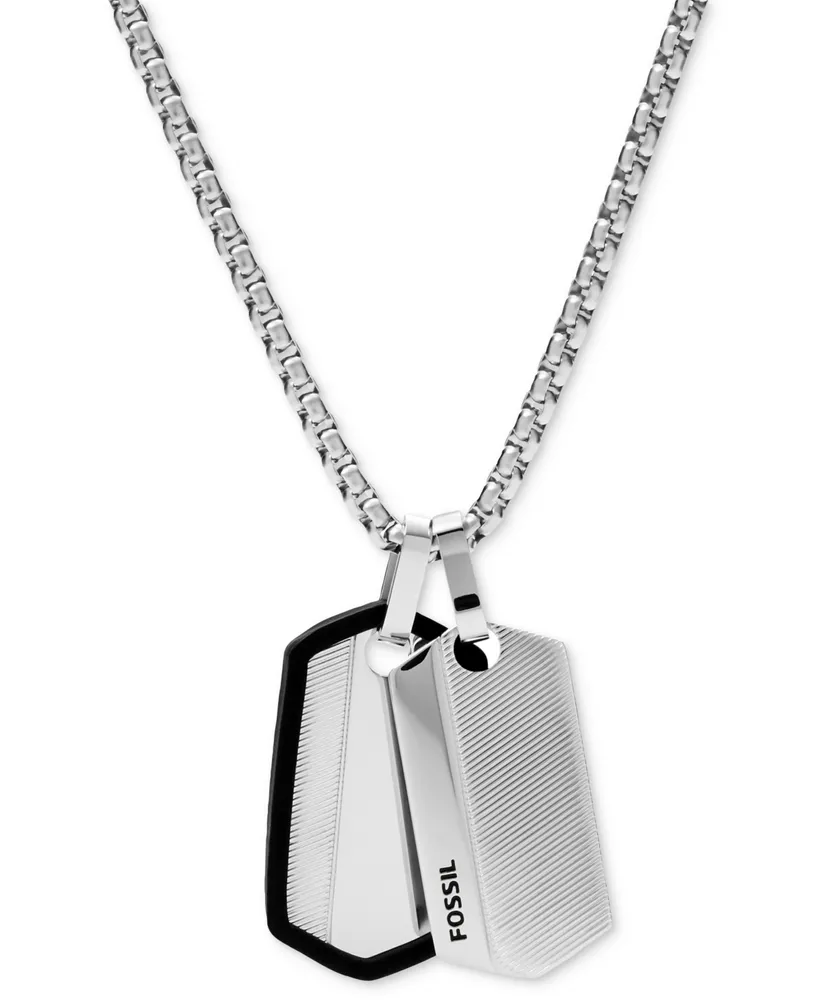 Fossil Men's Chevron Stainless Steel Dog Tag Necklace