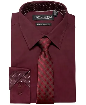 Nick Graham Men's Modern-Fit Stretch Dress Shirt & Tonal Plaid Tie Set