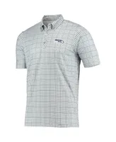 Men's Antigua Gray, Navy Seattle Seahawks Deliver Button-Down Polo Shirt