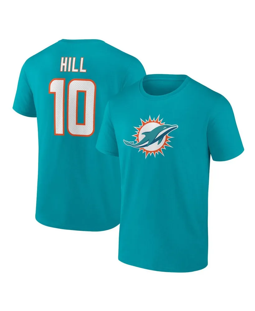 Men's Fanatics Tyreek Hill Aqua Miami Dolphins Player Icon Name and Number T-shirt