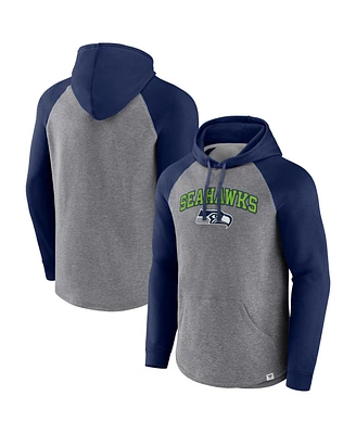 Men's Fanatics Heathered Gray, College Navy Seattle Seahawks By Design Raglan Pullover Hoodie