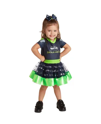 Toddler Girls College Navy Seattle Seahawks Tutu Tailgate Game Day V-Neck Costume