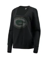 Women's Cuce Black Green Bay Packers Winners Square Neck Pullover Sweatshirt