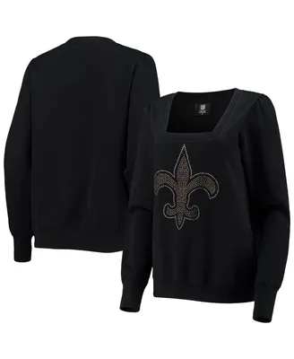 Women's Cuce Black New Orleans Saints Winners Square Neck Pullover Sweatshirt