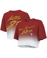 Women's Majestic Threads George Kittle Scarlet, White San Francisco 49ers Drip-Dye Player Name and Number Tri-Blend Crop T-shirt