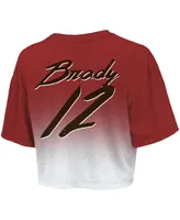 Women's Majestic Threads Tom Brady Red, White Tampa Bay Buccaneers Drip-Dye Player Name and Number Tri-Blend Crop T-shirt