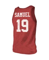 Men's Majestic Threads Deebo Samuel Scarlet San Francisco 49ers Player Name and Number Tri-Blend Tank Top