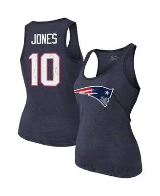 Women's Majestic Threads Mac Jones Navy New England Patriots Player Name and Number Tri-Blend Tank Top