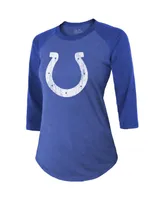Women's Majestic Threads Jonathan Taylor Royal Indianapolis Colts Player Name and Number Raglan Tri-Blend 3/4-Sleeve T-shirt