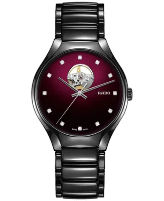 Rado Women's Swiss Automatic True Secret Diamond (1/8 ct. t.w.) Black Ceramic Bracelet Watch 40mm
